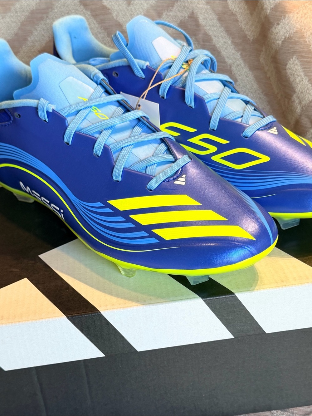 adidas F50 Messi Men's Soccer Cleats in Blue and Neon Yellow